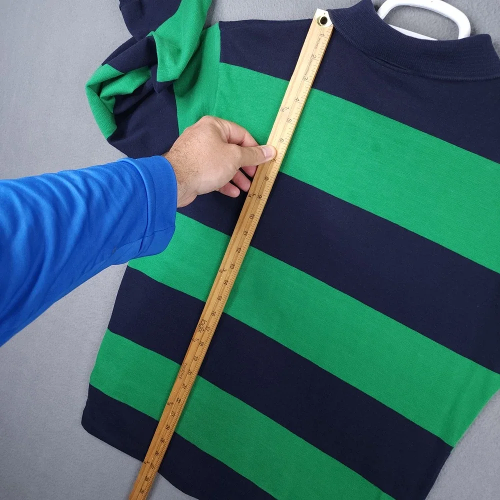 Campus American Rugby Shirt Mens Large Green Blue Striped Long Sleeve Polo USA